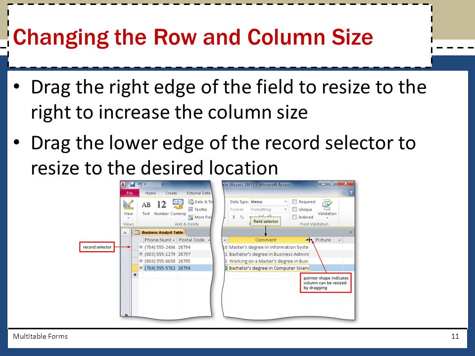 Changing the Row and Column Size