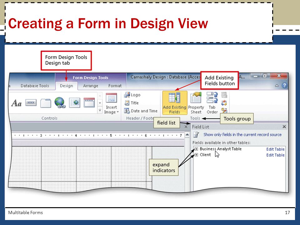 Creating a Form in Design View