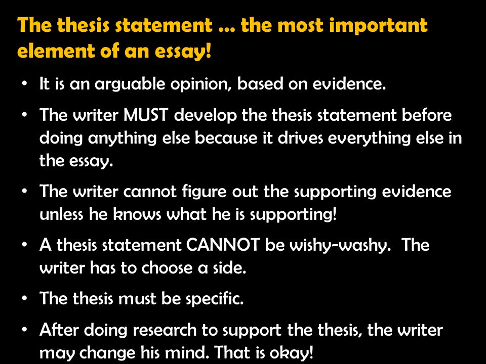 The thesis statement … the most important element of an essay!