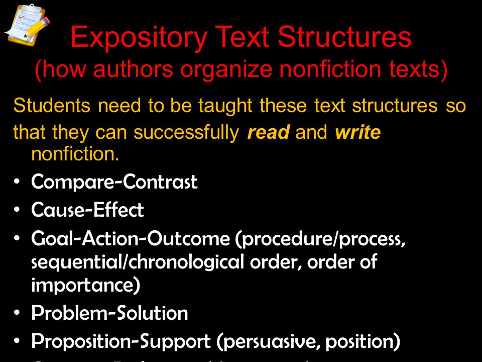 Expository Text Structures (how authors organize nonfiction texts)