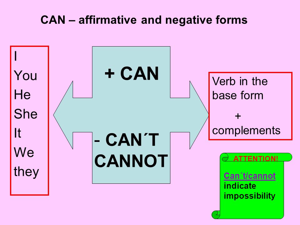 CAN – affirmative and negative forms