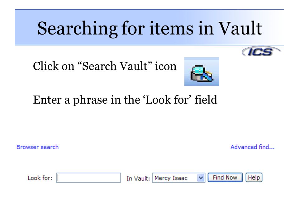 Searching for items in Vault