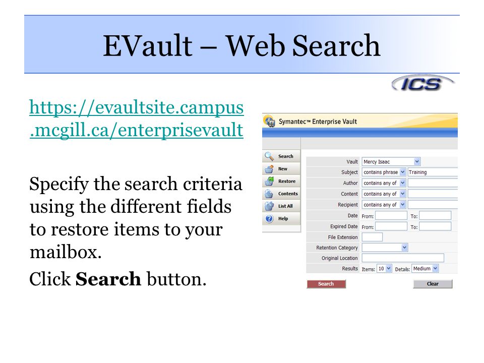 EVault – Web Search