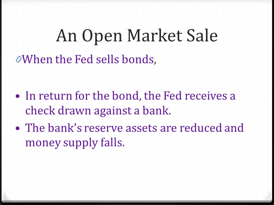 An Open Market Sale When the Fed sells bonds,