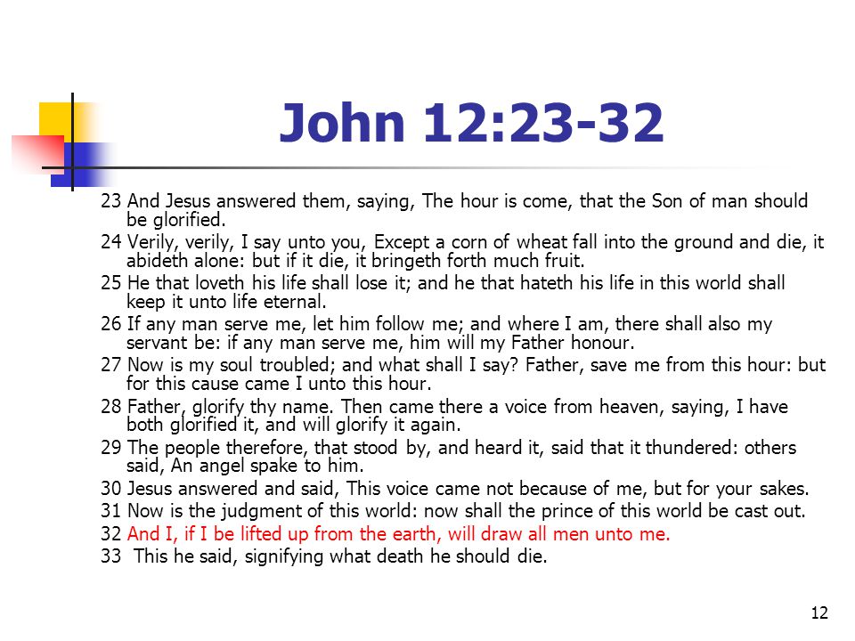 John 12: And Jesus answered them, saying, The hour is come, that the Son of man should be glorified.