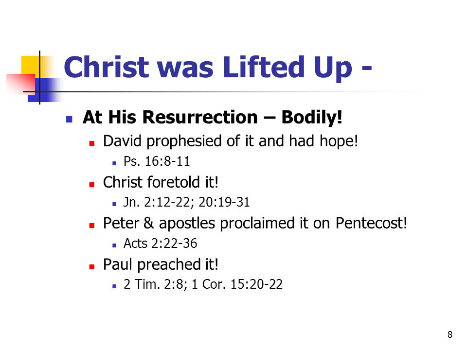 Christ was Lifted Up - At His Resurrection – Bodily!