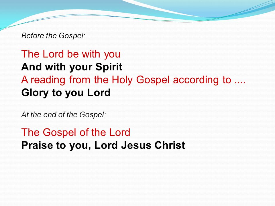 The Gospel of the Lord Praise to you, Lord Jesus Christ