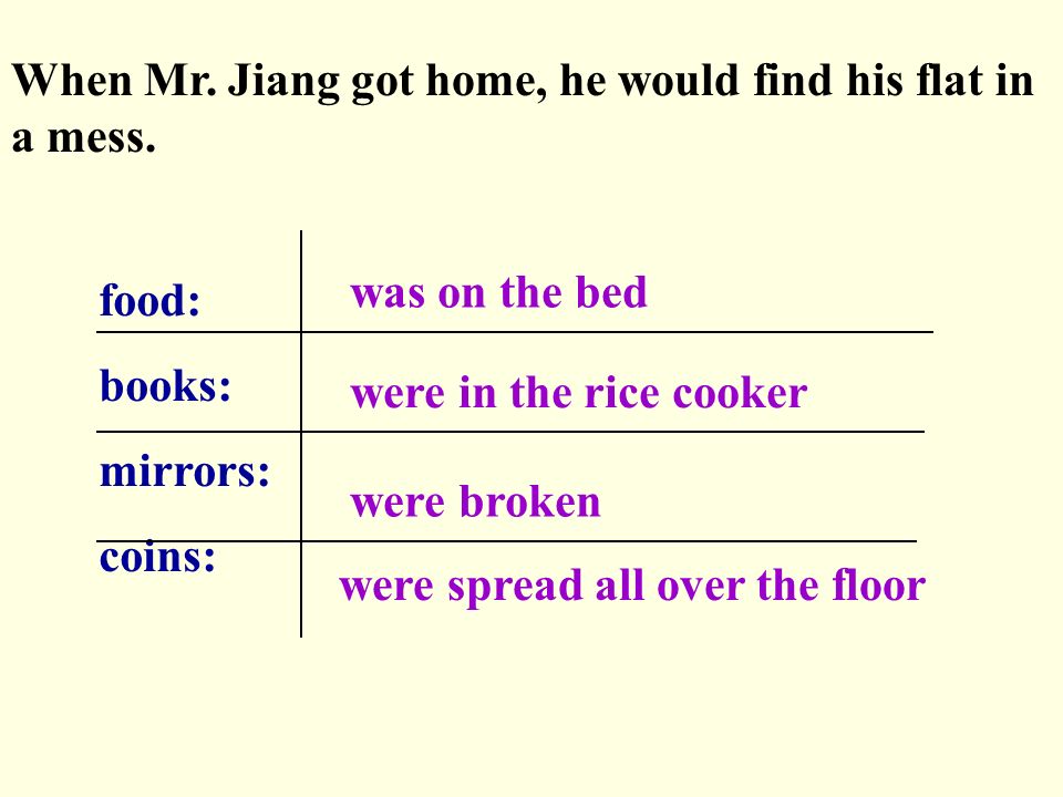 When Mr. Jiang got home, he would find his flat in a mess.