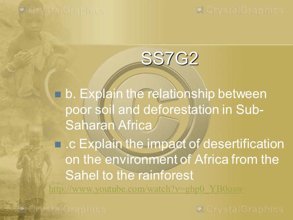 SS7G2 b. Explain the relationship between poor soil and deforestation in Sub-Saharan Africa.