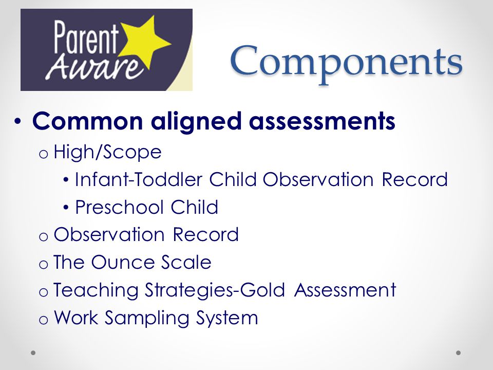 Components Common aligned assessments High/Scope