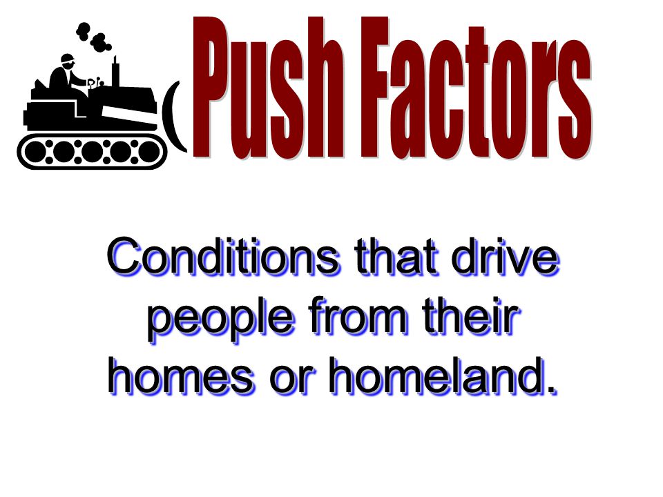 Conditions that drive people from their homes or homeland.