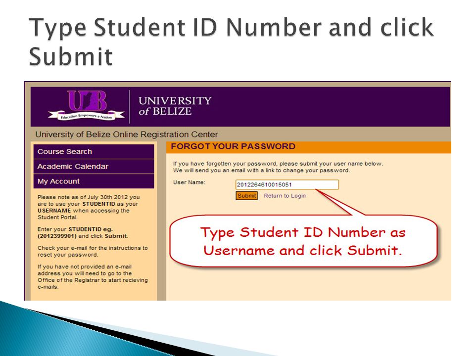 Type Student ID Number and click Submit