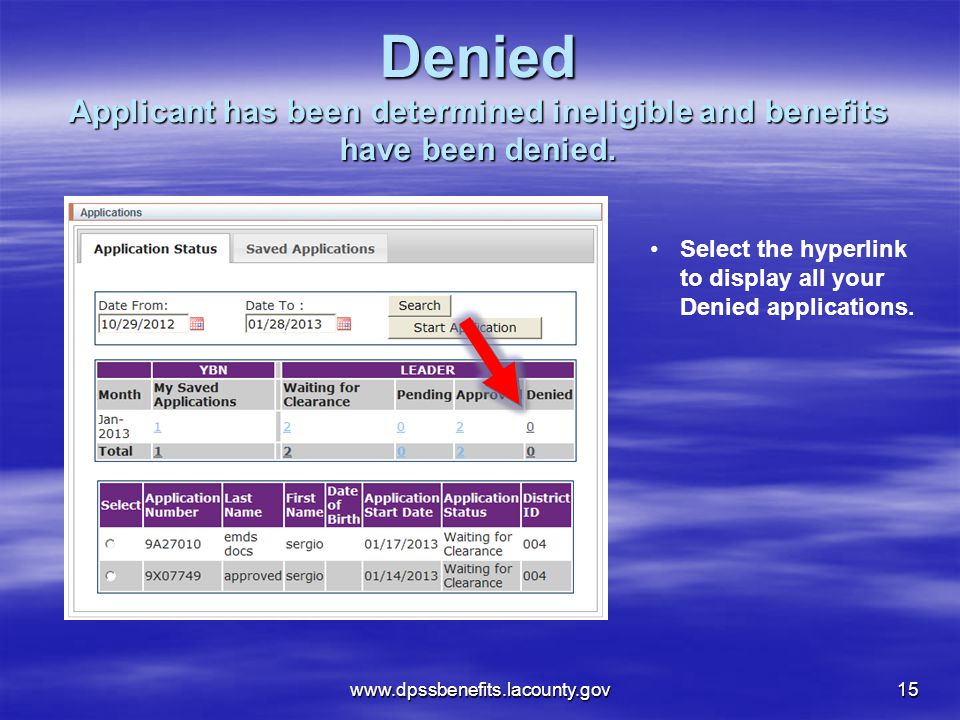 Denied Applicant has been determined ineligible and benefits have been denied.