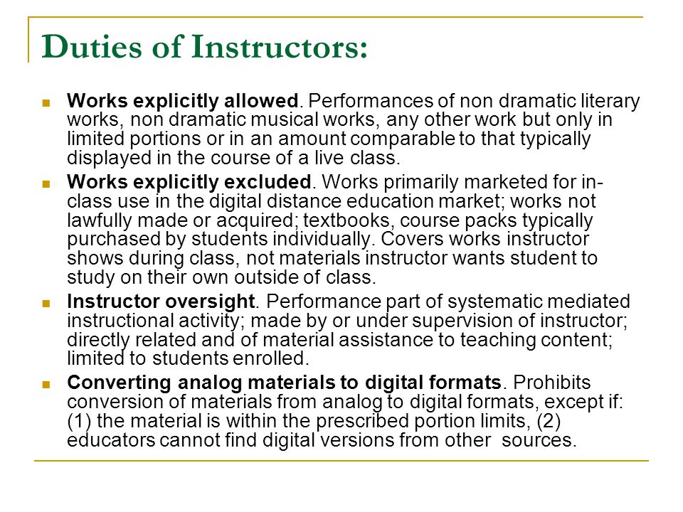 Duties of Instructors: