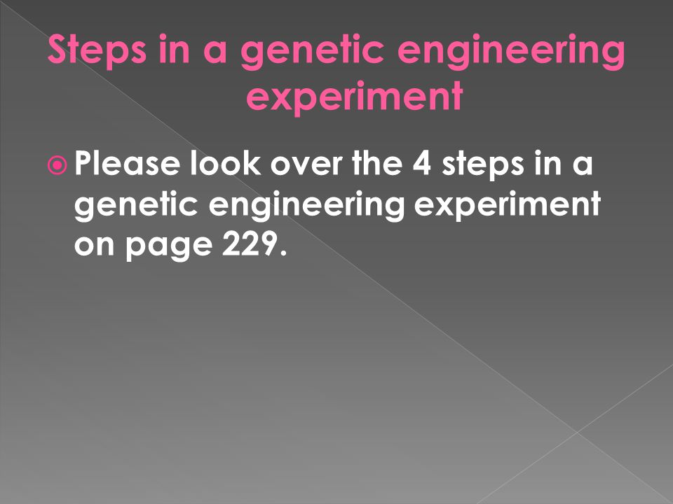 Steps in a genetic engineering experiment