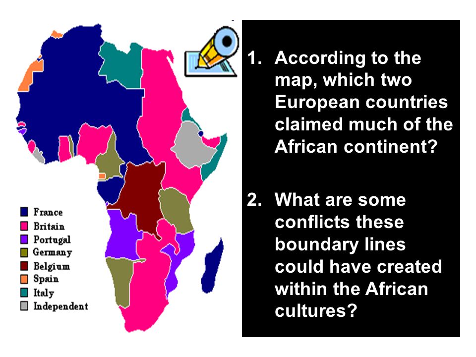 According to the map, which two European countries claimed much of the African continent