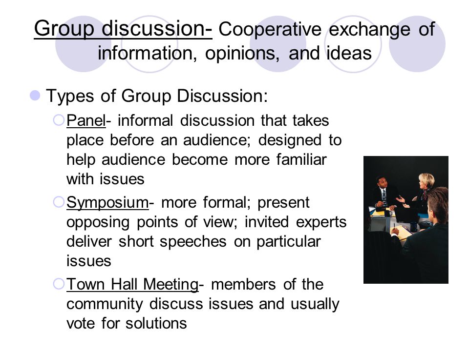 Group discussion- Cooperative exchange of information, opinions, and ideas