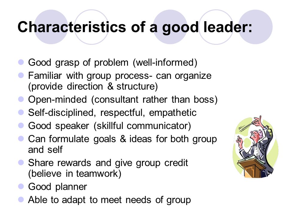 Characteristics of a good leader: