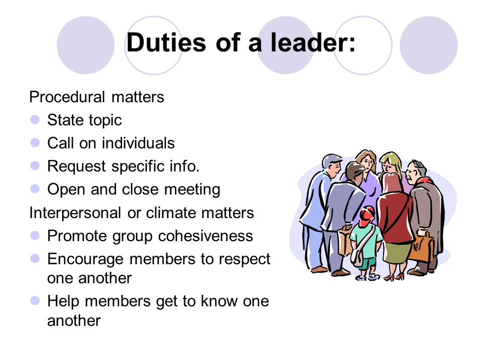 Duties of a leader: Procedural matters State topic Call on individuals