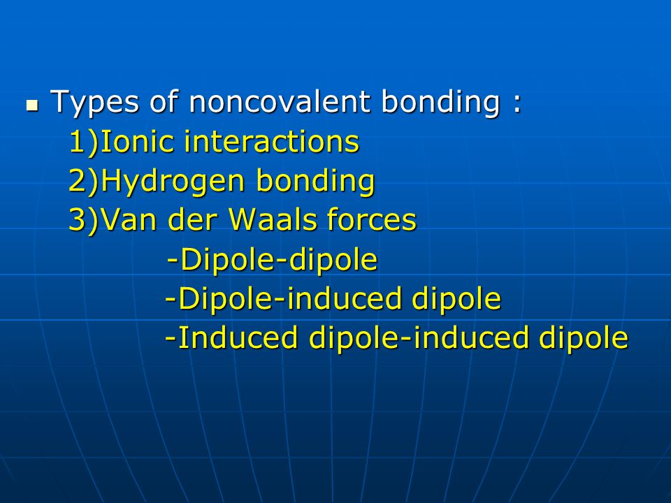 Types of noncovalent bonding :