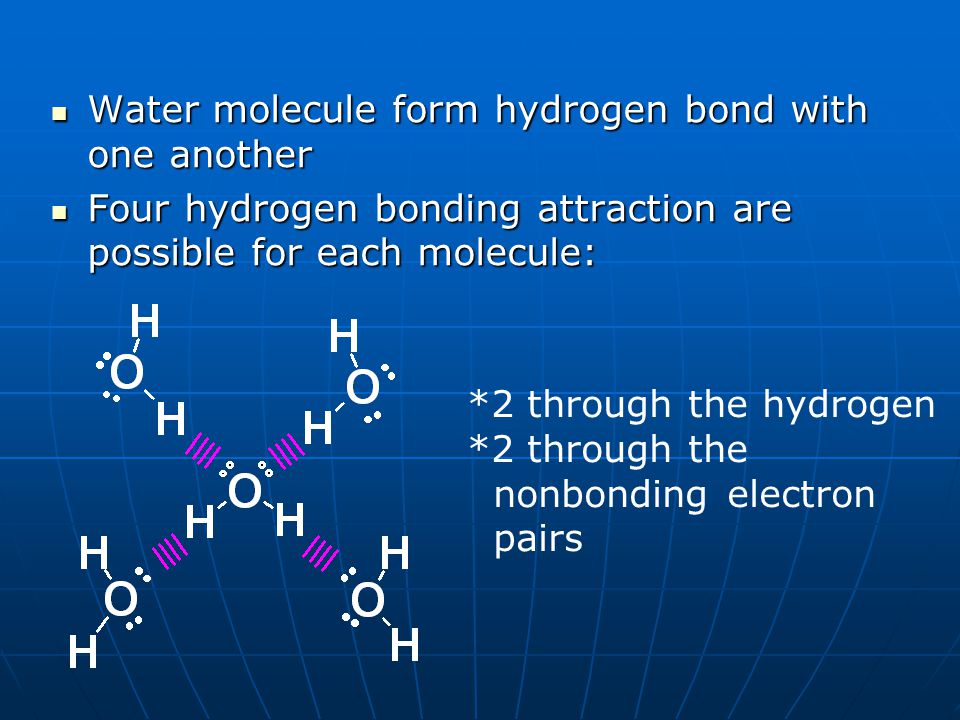 Water molecule form hydrogen bond with one another