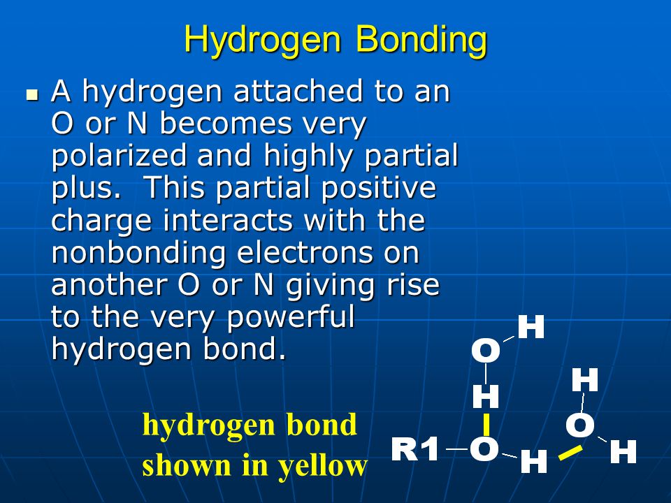 Hydrogen Bonding hydrogen bond shown in yellow