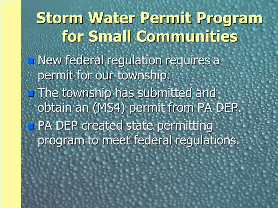 Storm Water Permit Program for Small Communities