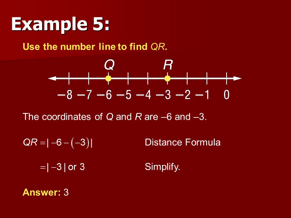 Example 5: Use the number line to find QR.