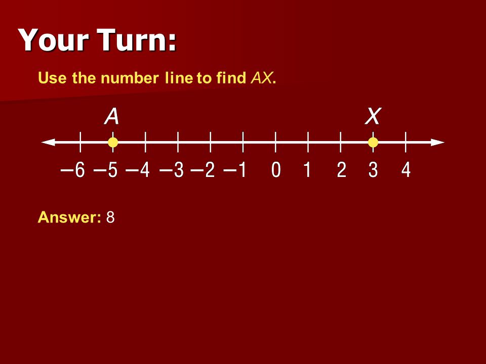 Your Turn: Use the number line to find AX. Answer: 8