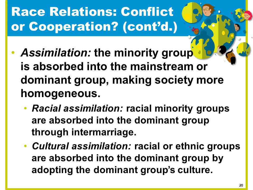 Race Relations: Conflict or Cooperation (cont’d.)