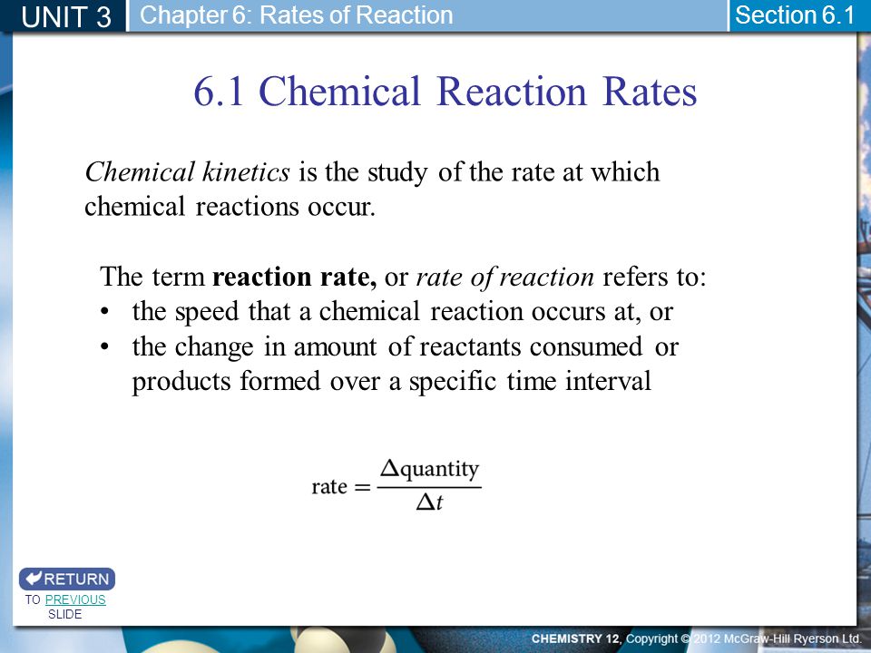 6.1 Chemical Reaction Rates