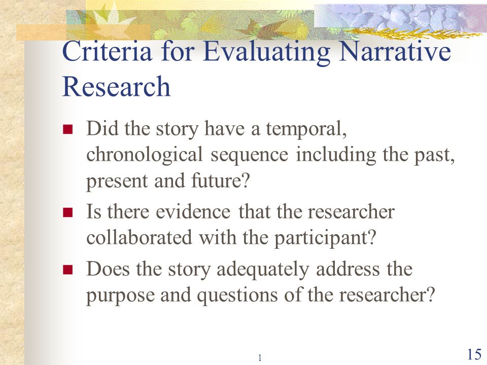 Criteria for Evaluating Narrative Research