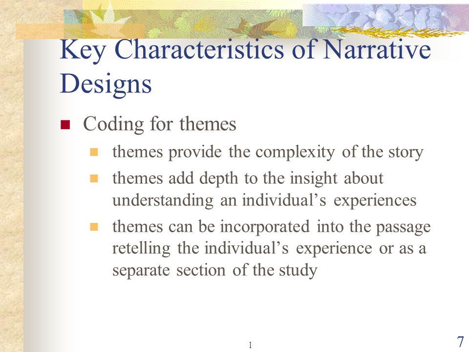 Key Characteristics of Narrative Designs