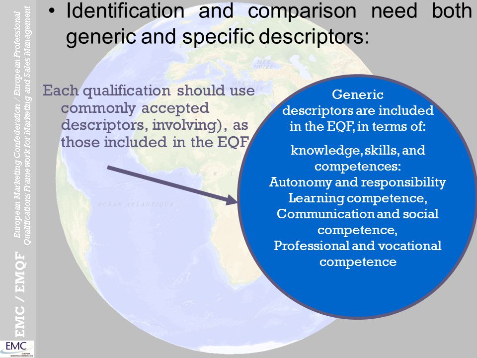 Generic descriptors are included in the EQF, in terms of: