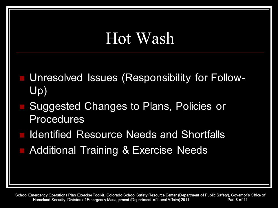 Hot Wash Unresolved Issues (Responsibility for Follow-Up)
