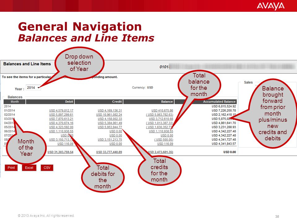 General Navigation Balances and Line Items