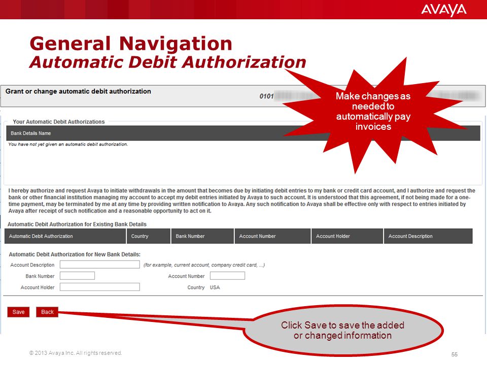 General Navigation Automatic Debit Authorization