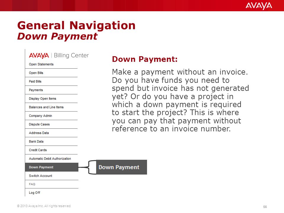 General Navigation Down Payment