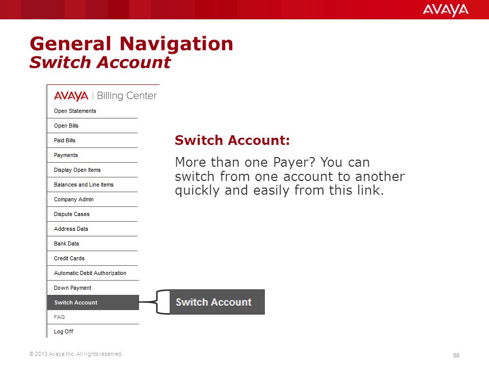 General Navigation Switch Account