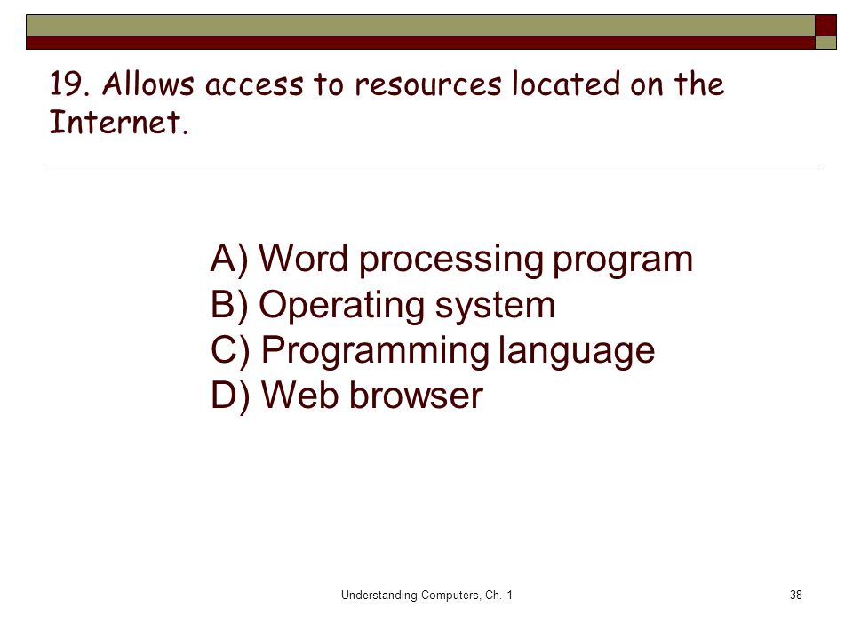 19. Allows access to resources located on the Internet.