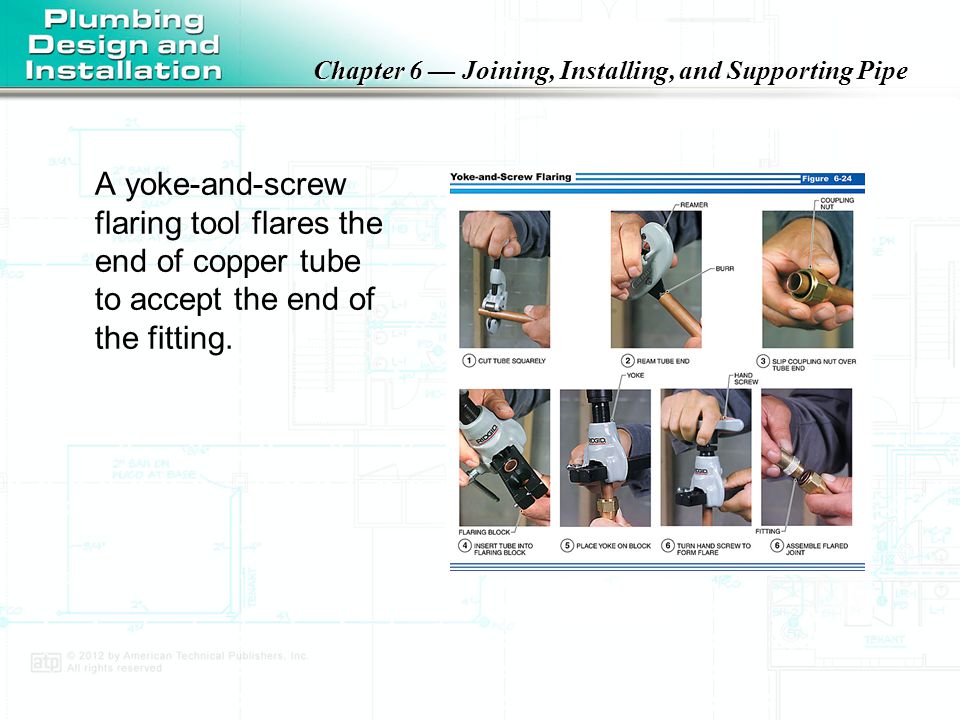 A yoke-and-screw flaring tool flares the end of copper tube to accept the end of the fitting.