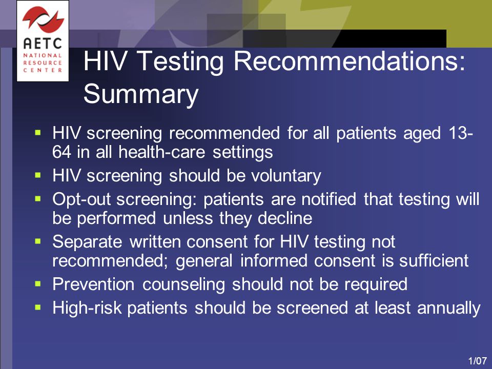 HIV Testing Recommendations: Summary