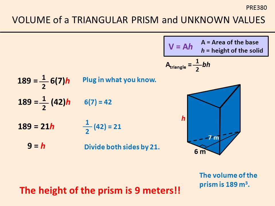 The height of the prism is 9 meters!!