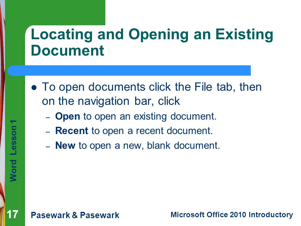 Locating and Opening an Existing Document