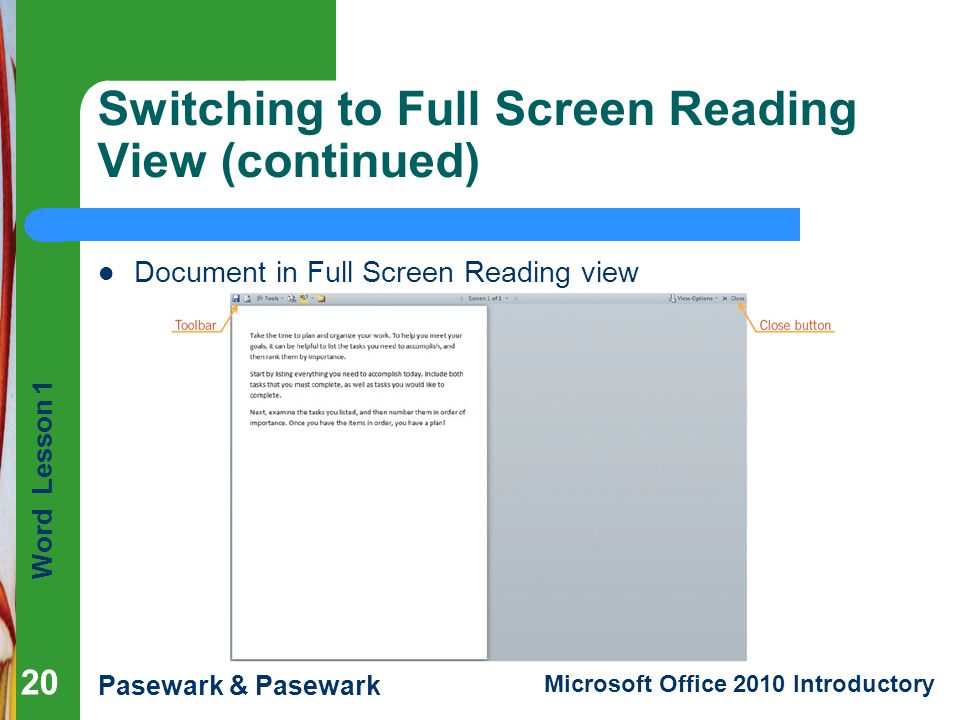 Switching to Full Screen Reading View (continued)