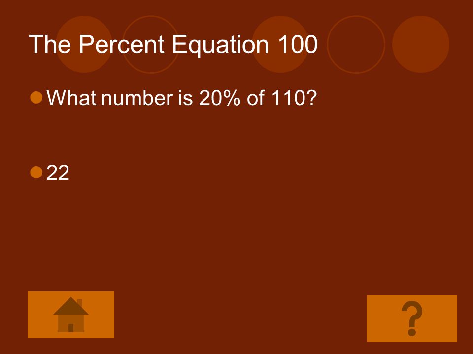 The Percent Equation 100 What number is 20% of