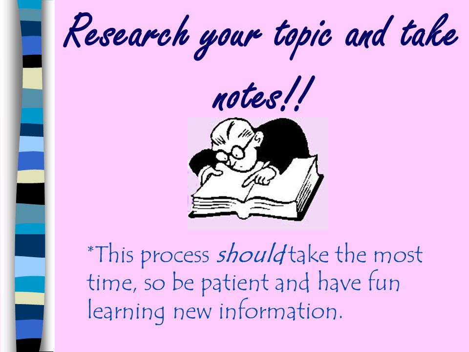 Research your topic and take notes!!