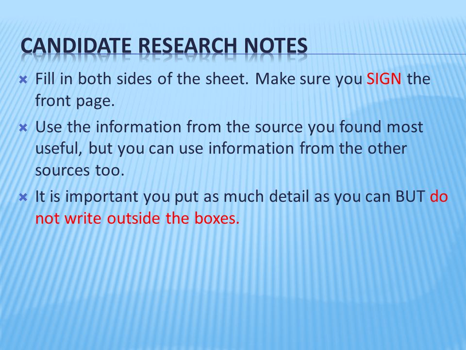 Candidate Research Notes