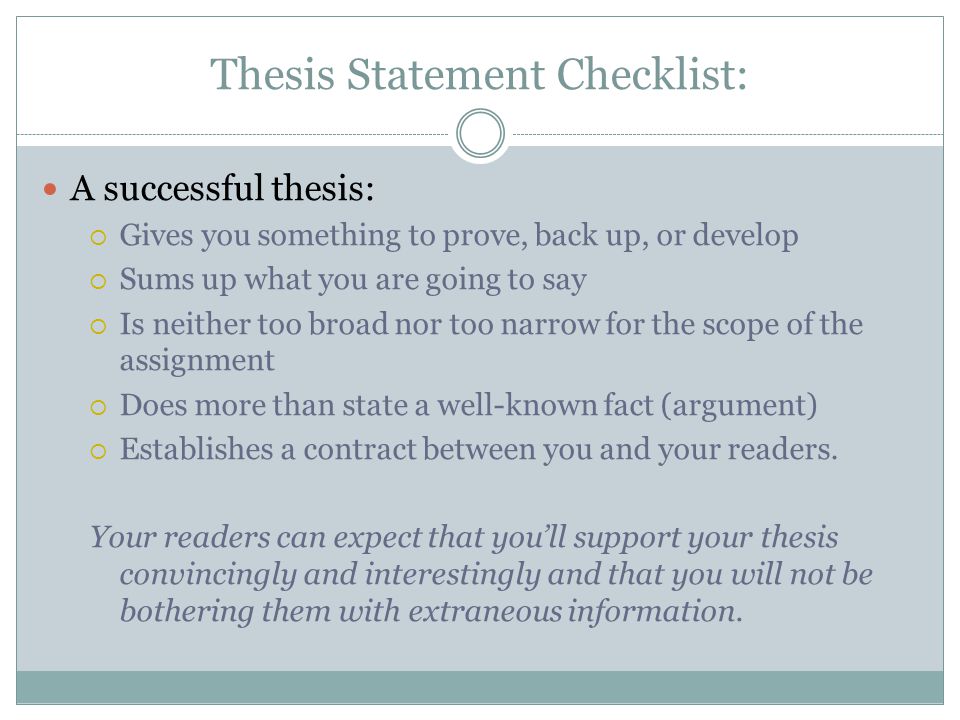 Thesis Statement Checklist: