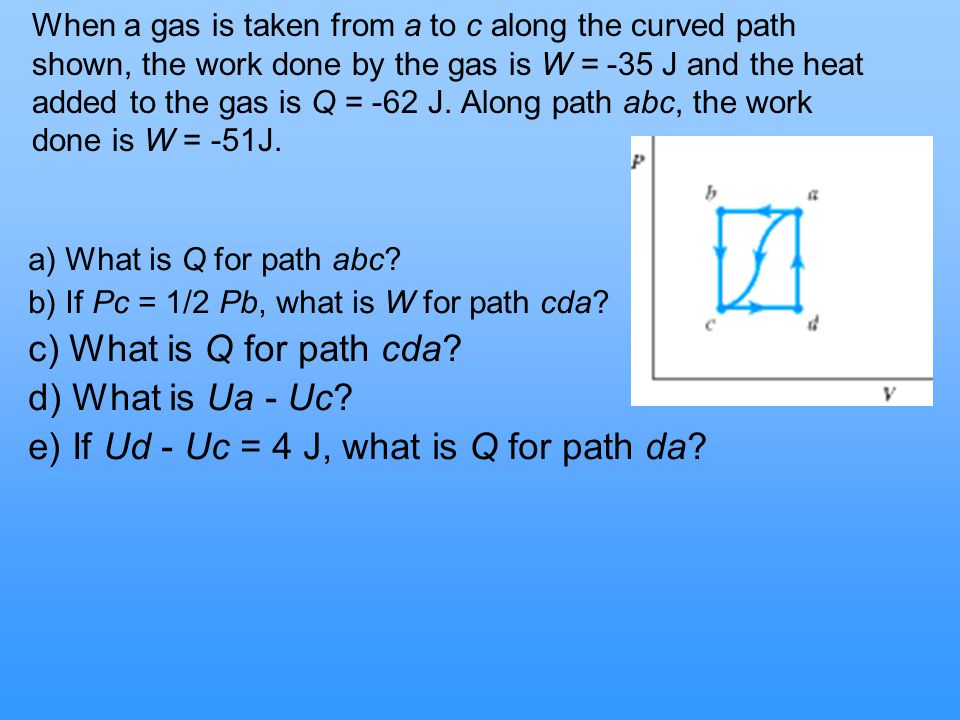 e) If Ud - Uc = 4 J, what is Q for path da